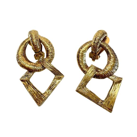 Yves Saint Laurent YSL Vintage Geometric Dangle Earrings - Picture 1 of 12